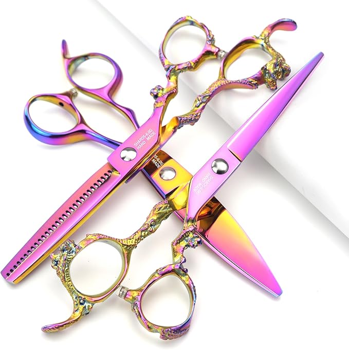 5.5/6 /7 Inch Purple Dragon Knight Professional Japanese Hair Scissors Barber Scissors Set (6 inch 3pc)