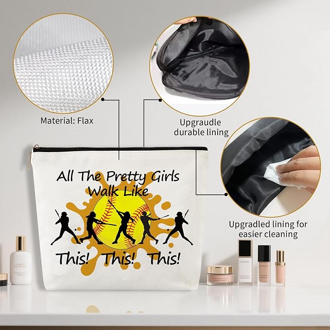 Softball Makeup Bag,A Gift for Players and Lovers,Customized Softball Makeup Bag with Lining,Cool Cosmetic Bags for Purse,A Must-Have Item for Softballs Moms