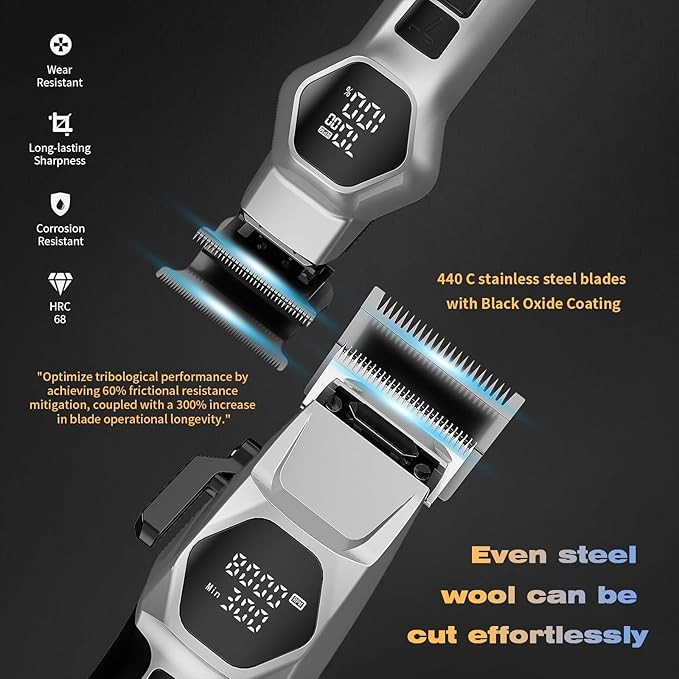 Professional Hair Clippers for Men - 8000RPM Brushless Motor & 440C Steel Blades, Barber-Grade Cordless Clippers & Trimmer Set for Fade Designs, Hair Cutting Tools for Professional Barbers