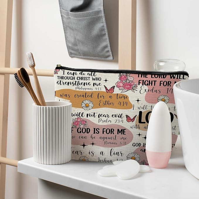 Bible Verse Scripture Christian Makeup Bag, Bible Study Supplies for Women, Faith Gifts, Religious Accessories