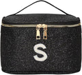 EURYNOME Makeup Bag with Custom Letter S, Water-Resistant Travel Organizer Pouch, (8.3x5.1x5.1 Inch) Cosmetic Case for Women