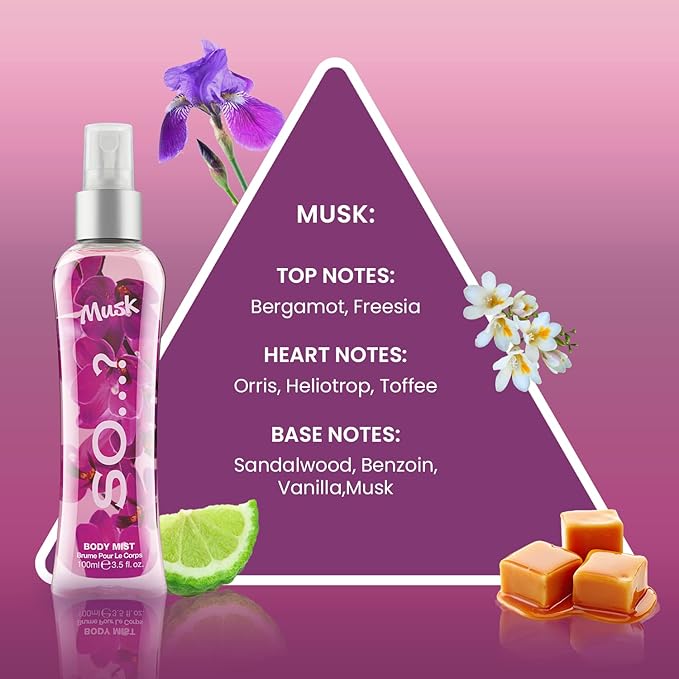 So…? Musk Body Mist Woody Scent - Perfume for Women with Bergamot, Toffee, Vanilla Notes - Gifts Body Spray for Women - 3.5 oz