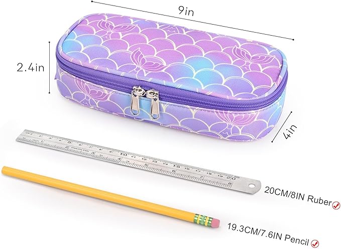 mibasies Girls Pencil Case for Kids, Multi-Slot Pencil Pouch, Mermaid Tail Purple