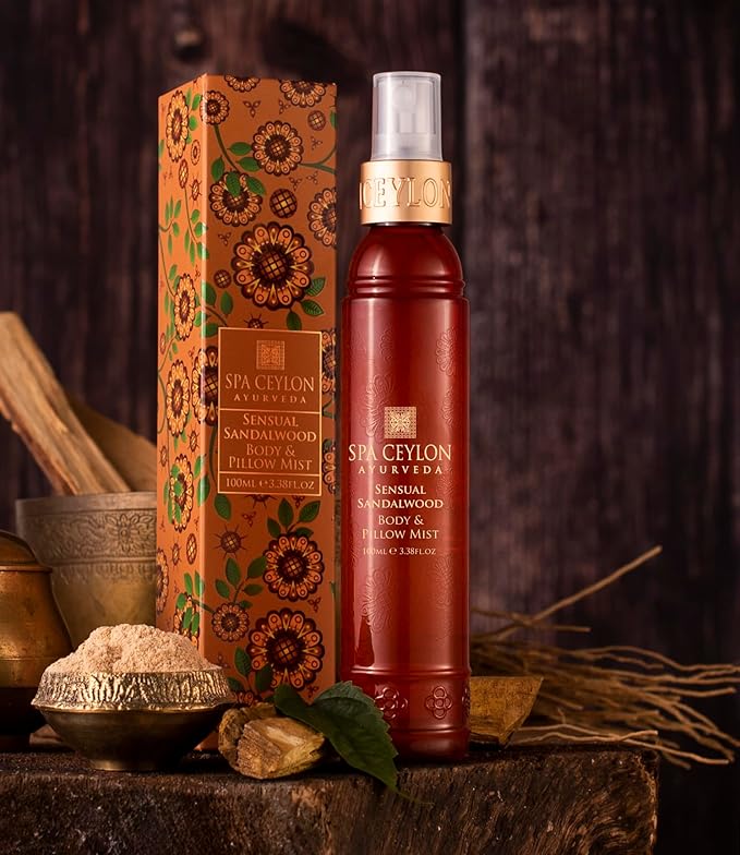 SPA CEYLON Sensual Sandalwood Body and Pillow Mist | Soothing Skin Care Spray with Organic Sandalwood, Vetiver & Witch Hazel | Vegan & Cruelty-Free for Bedtime Ritual