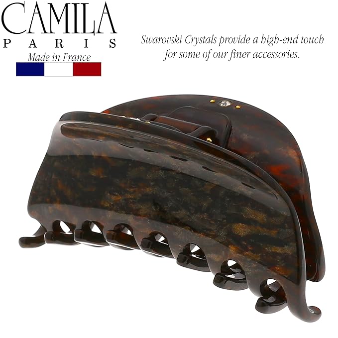 Camila Paris CP2961 French Hair Ponytail Holders Ties, Flower, Handmade, Brown, Strong Hold Grip Hair Clips for Women, No Slip and Durable Styling Girls Hair Accessories, Made in France