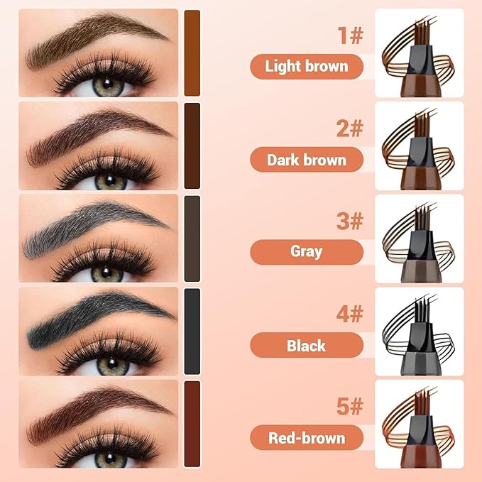 Microblading Eyebrow Pen, Waterproof Four-tip Beard and Eyebrow Pen, Liquid Eyebrow Pencil, Long-Lasting Natural Magic Eyebrow Makeup Fine Stroke Contouring Pencil (Light Brown)