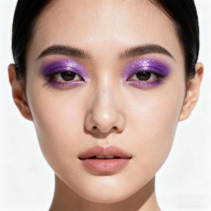 Purple Glitter Eyeshadow Stick, Purple Shimmer Cream Eyeshadow Pencil, Waterproof Long Lasting High Pigment Eye Shadow Crayon Pen, Women Multi-Dimensional Eye Highlighter Stick (23#)