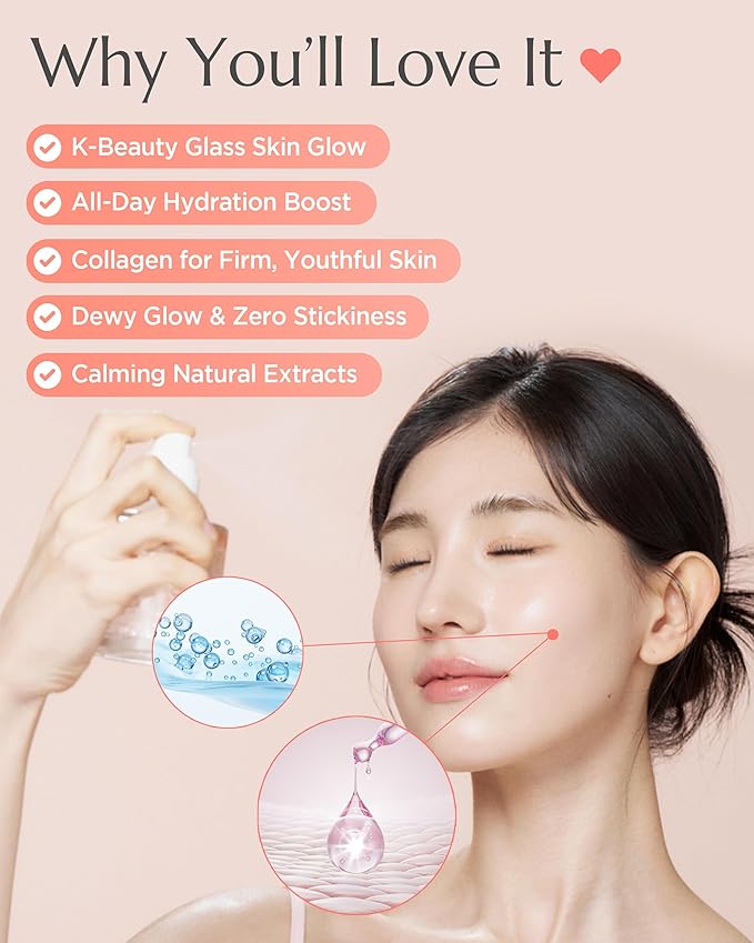 Apricot Collagen Gel Serum Mist - Korean Face Moisturizer French Patented with 8-Layer Hyaluronic Acid, Bakuchiol, Adenosine for Hydration Glow Firming Anti-Aging Spray, 3.38 fl.oz.