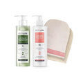 Complete Rejuvenating Shower Routine, Body Renewal Set with Double-Sided Exfoliating Pad, Anti Cellulite Scrub and Multi-Peptide Body Wash, Smooth, Firm, Youthful Skin