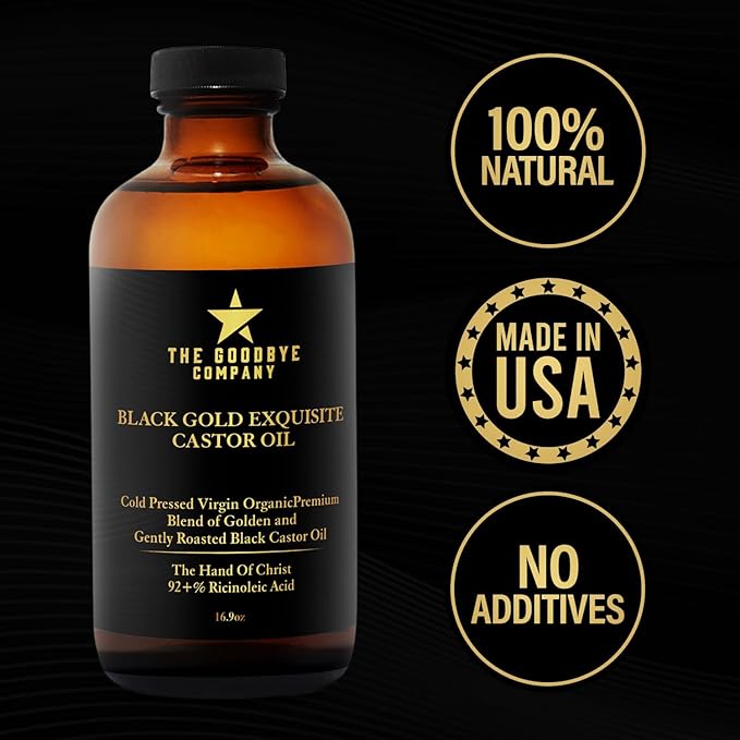 The Goodbye Company 100% Pure Organic Jamaican Black Castor Oil - Premium Cold-Pressed for Hair Growth, Skin Moisturizing, Eyelashes & Eyebrows - 16.9oz