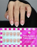 16 size white french tip almond press on nails for women,32 pcs super short petite oval nails with glue and stick ，nude french