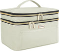 8.8L Double Layer Travel Makeup Bag Women, Large Cosmetic Case, Organizer for Travel-Size Accessories Bottles, Brushes, and Skin Care Products, Beige 2.33 GAL