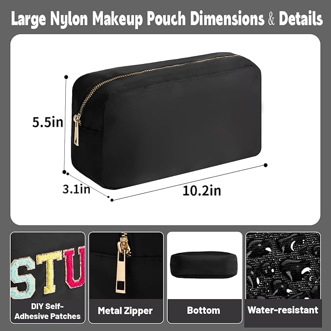 Travel Essentials Makeup Bag for Women Water-resistant Toiletry Organizer Nylon Cosmetic Pouch Preppy Stuff
