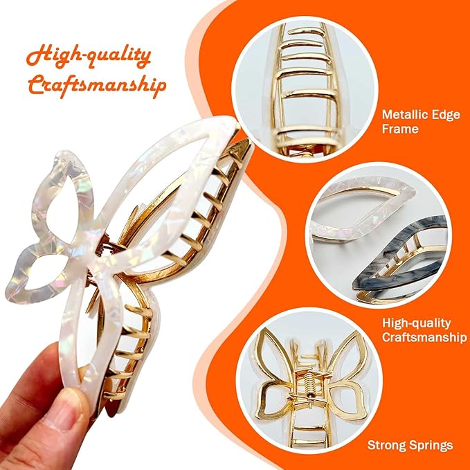Large Butterfly Hair Claw Clip for Women - Secure Hold Metal Hair Clips for Thick Hair - Elegant Butterfly Design Hair Accessories for Styling (4.33 Inch, Multiple Colors)