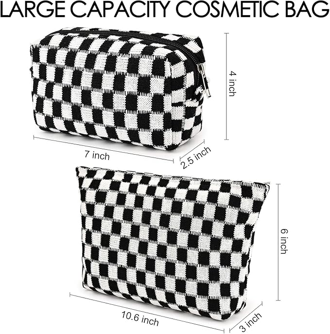 Travel Makeup Bag, Checkered Cosmetic Bag Make Up Organizer Case for Women, Small Toiletry Bag Skincare Pouch for Toiletries Accessories Brushes, 2PCS