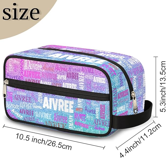 Personalized Name Toiletry Bag, Large Travel Cosmetic Bag Portable Makeup Organizer Bag for Women Bathroom Shower Essentials, Gradient Purple Blue Glittering