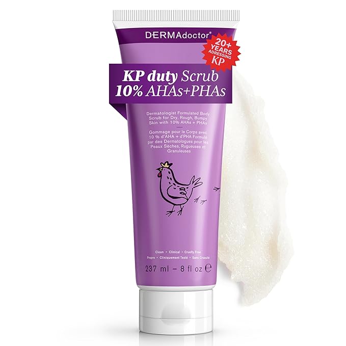 DERMAdoctor KP Duty Body Scrub Dermatologist Formulated Exfoliant for Keratosis Pilaris and Dry, Rough, Bumpy Skin with 10% AHAs + PHAs, 8 fl oz