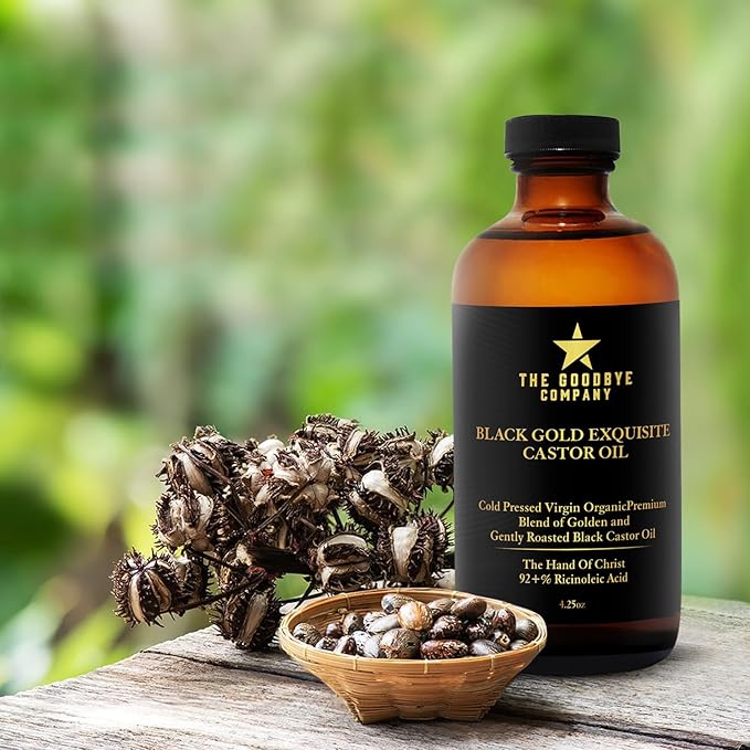 The Goodbye Company Black & Gold Castor Oil Blend – Cold-Pressed & Unrefined – Pure Hexane-Free Oil for Hair, Skin, Body, Eyelashes & Eyebrows