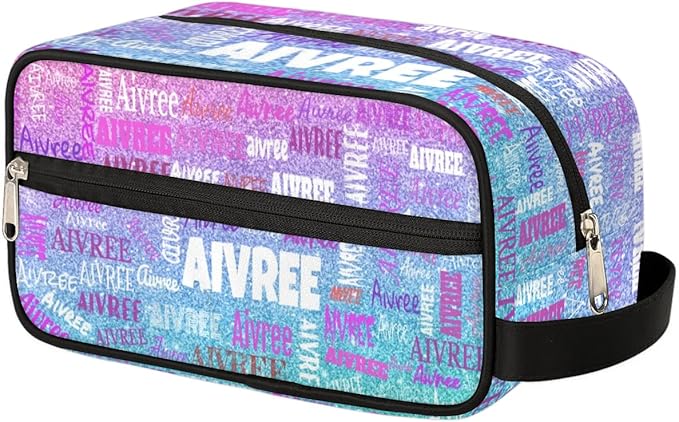 Personalized Name Toiletry Bag, Large Travel Cosmetic Bag Portable Makeup Organizer Bag for Women Bathroom Shower Essentials, Gradient Purple Blue Glittering