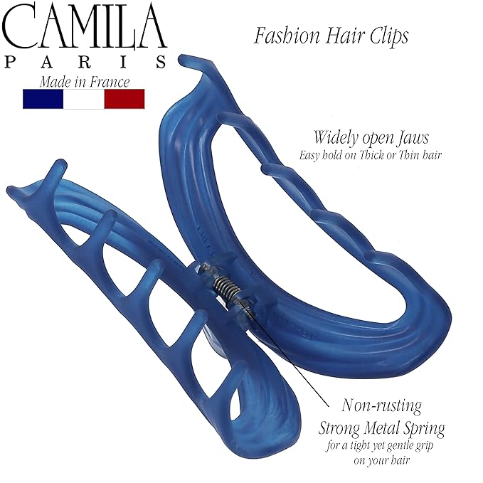Camila Paris CP3532 French Hair Clip for Women, Blue, Girls Hair Claw Clip Jaw Fashion Durable and Styling Hair Accessories for Women, Luxury Ladies Strong Hold No Slip Grip Clamp, Made in France