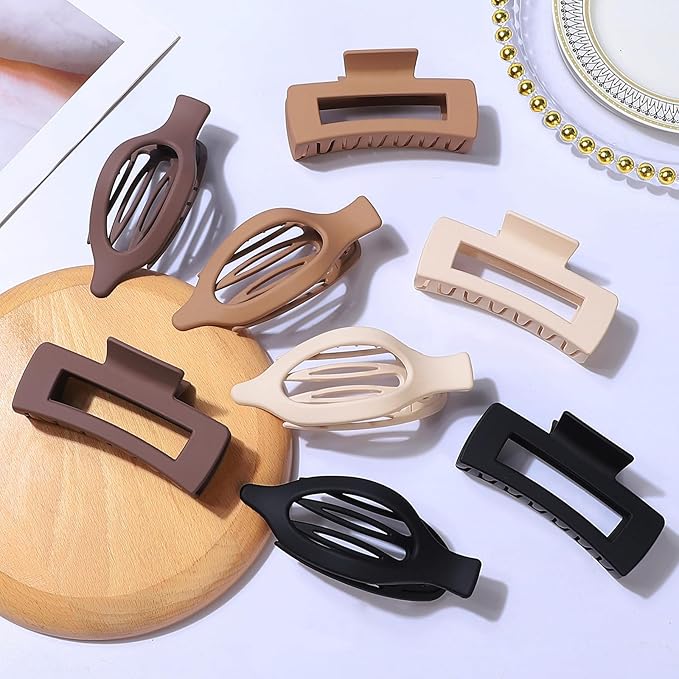 Hair Clips for Women 4.3 Inch Large Hair Claw Clips 8 pcs Square Claw Clips & Flat Hair Clips for Thick or Thin Hair French Concord Hair Barrettes Alligator Hair Accessories for Women (Brown)