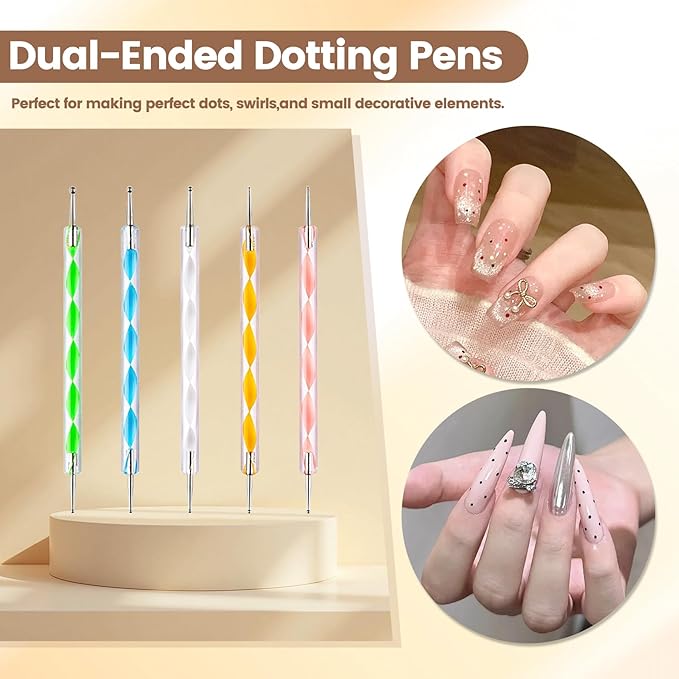 Nail Art Tools Set, 15 Nail Art Brushes 6 Nail Dotting Tool 3 Nail Stickers 2nail buffer 2 toe separator with Nail Stand Holder for Nail Tech & Beginners Nail Art Supplies Kit (Pink)