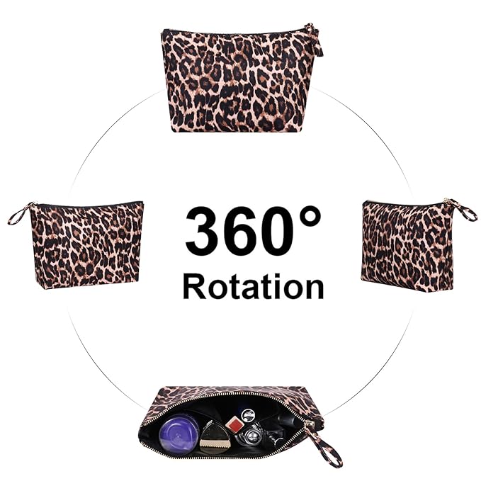Makeup Bags for Purse Zipper Cosmetic Pouch Large Travel Make Up Organizer Tool Pouch for Women, Leopard