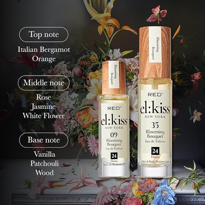 EL:KISS Roll On Perfume, Blooming Bouquet Inspired by Miss D. Eau de Parfum 12mL (.40 Fl Oz), Hydrating & Long-Lasting, Alcohol-Free & Mineral Oil-Free, Infused with Jojoba, Argan & Coconut Oil