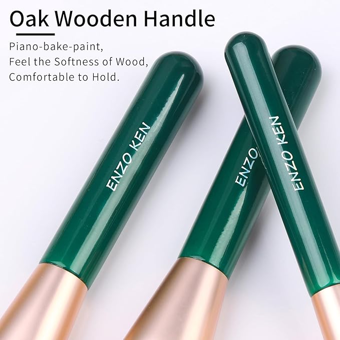 Natural Fiber & Goat Hair Makeup Brush Set Professional, Combined Hair Makeup Brushes Set with Case by Luxury ENZO KEN, Emerald Green Cosmetic Brushes Makeup Set, Natural Bristle Makeup Brushes.