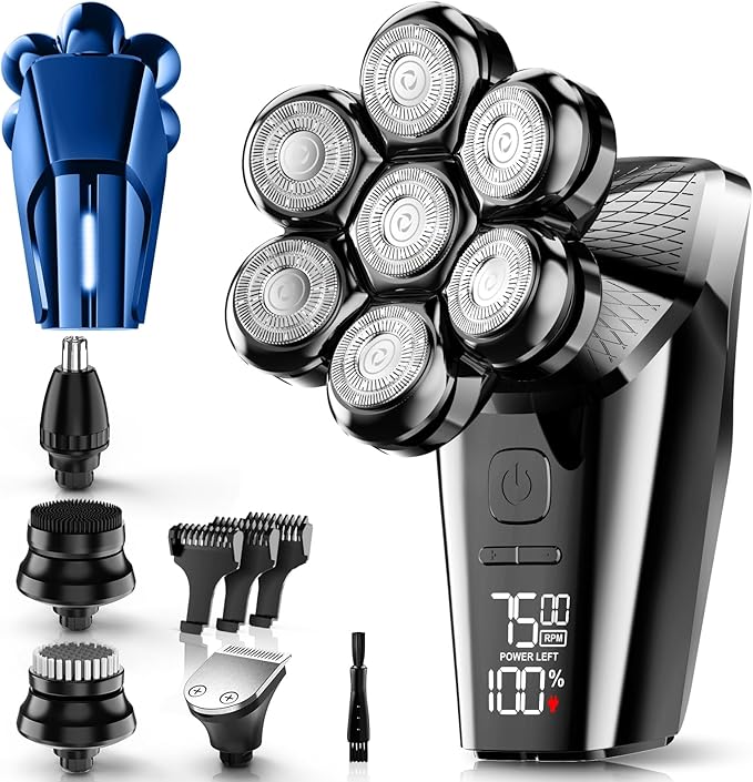 Hexus Head Shavers for Bald Men, Detachable Head Shaver Dry/Wet Bald Head Shaving for Men, IPX7 Waterproof Electric Razor with LED Display and Type-C Charge, Blue