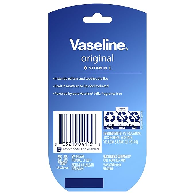 Vaseline Lip Therapy Original Mini Counter Display 2-Packs (6 Jars) – Bulk Lip Balm, Moisturizer for Soft, Smooth & Glossy Lips, 0.25 Oz Ea