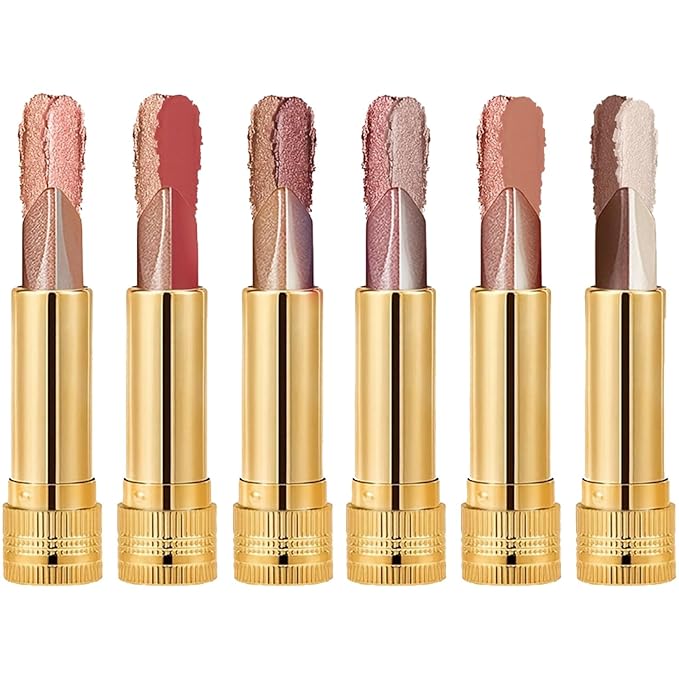6 Pcs Glitter Eyeshadow Two-Color Gradient Eyeshadows Set with Highly Pigmented and 12 Colors Eye Shadow Stick for Women Eye Makeup