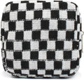 Small Black Makeup Bag for Purse, Mini Checkered Cosmetic Bag Zipper Cute Make Up Pouch Travel Toiletry Bag Quilted Aesthetic Accessories Makeup Storage Bag Organizer for Women Girls