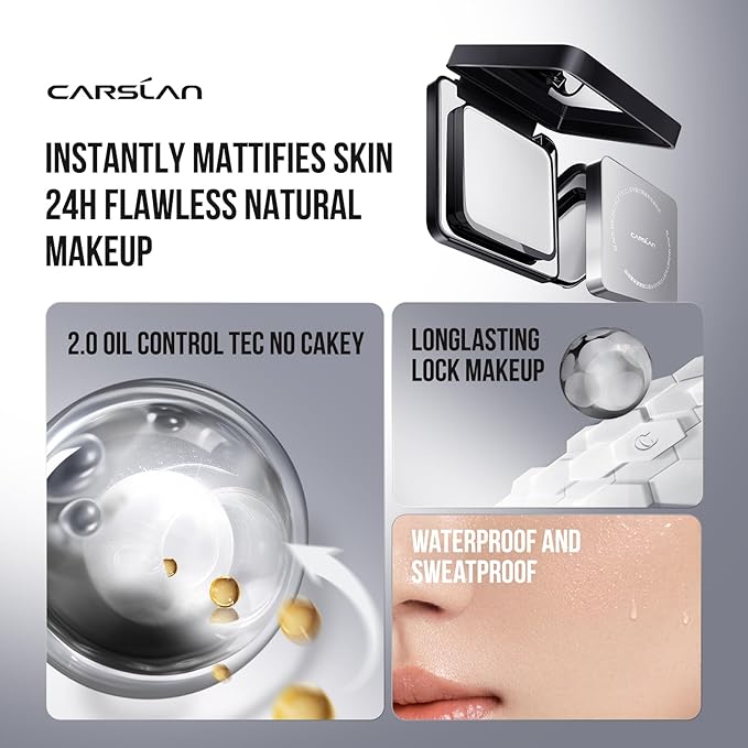 CARSLAN 2.0 Black Magnet Soft Focus Powder, Waterproof Translucent Pressed Setting Powder, 24H Longlasting Talc-Free Face Powder, Oil Control Compact Makeup,01 Blue Purple For Dry&Com Skin, 0.28Oz