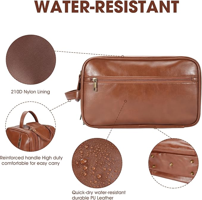 Personalized Leather Travel Toiletry Bag for Men, Large Travel Bathroom Shaving Dopp Kit, Large Cosmetic Bag Waterproof