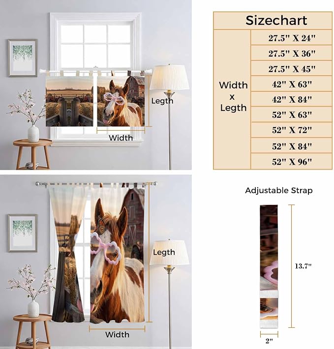 Farm Horses Kitchen Curtains 36 Inch Length, Small Window Curtains Tab Top - Image 8