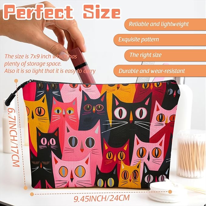 Cosmetic Bags Travel Makeup Toilet Case Waterproof Pouch for Women Girls 6.7X9.45inches - Multicolored Cat Portraits in A Tight Arrangement