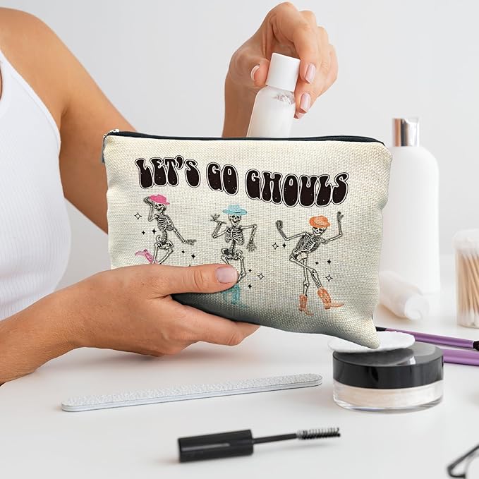 Halloween Makeup Pouch, Funny Skeleton Gothic Makeup Bag, Halloween Gifts for Women, Skull Witchy Cosmetic Pouch, Witch Stuff, Let's Go Ghouls Zipper Pouch