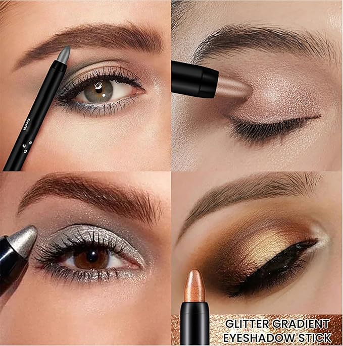 Eyeshadow Shimmer Stick, 16 Color Highlighter Eyeshadows Pencil Waterproof Glitter Eye Shadow Eyeliner Pen, Waterproof Eyeshadows Shimmer Stick Long Lasting Brightener Eyeshadow (14 Mocha)