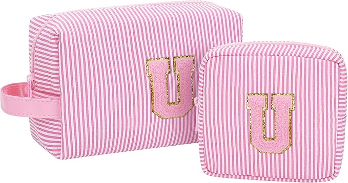 MONSTINA Period Bag Sanitary Napkin Storage Bag|Tampon Pouch Portable Feminine Care First Period Kit for Teen Girls Women Gift for Her Monogram Initial Cute Toiletry Bag,2PCS,Pink U