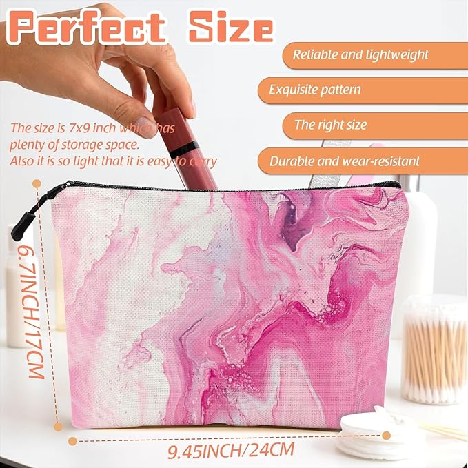 Cosmetic Bags Travel Makeup Toilet Case Waterproof Pouch for Women Girls 6.7X9.45inches - Pink And White Fluid Art