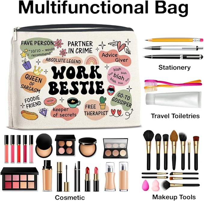 Work Bestie Gifts Makeup Bag, Work Best Friend Gifts for Women, Gifts for Coworker Colleagues Friend Work Bestie Zipper Makeup Pouch