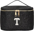 EURYNOME Makeup Bag with Custom Letter T, Water-Resistant Travel Organizer Pouch, (8.3x5.1x5.1 Inch) Cosmetic Case for Women