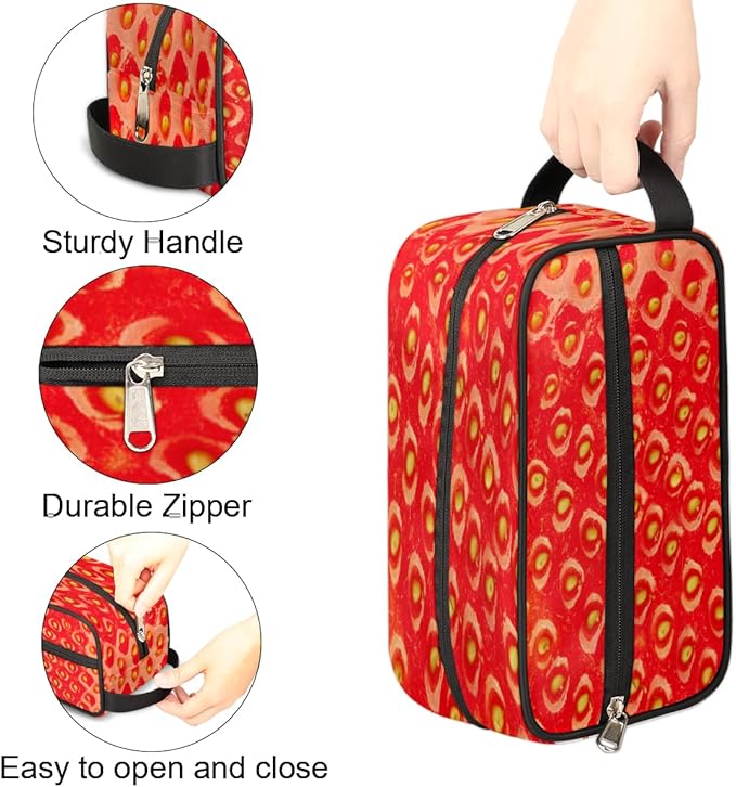 Strawberry Print Travel Toiletry Bag for Women Men Lightweight Cosmetic Makeup Bag Organizer Waterproof Shaving Bag Dopp Kit with Large Capacity for Toiletries and Shaving Accessories