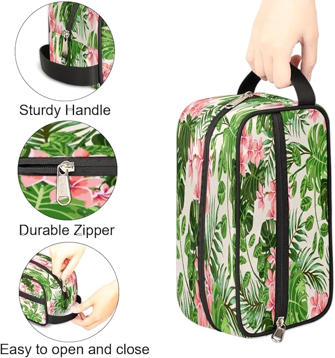 Tropical Leaf Flower Travel Toiletry Bag for Women Men Lightweight Cosmetic Makeup Bag Organizer Waterproof Shaving Bag Dopp Kit with Large Capacity for Toiletries and Shaving Accessories