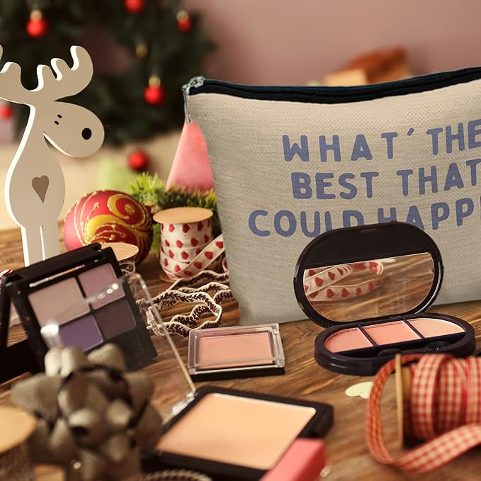 What's the Best That Could Happen Inspirational Makeup Bag for Purse, Positive Affirmations Gifts Cosmetic Bag Travel Toiletry Bag for Women, Motivational Zipper Makeup Pouch