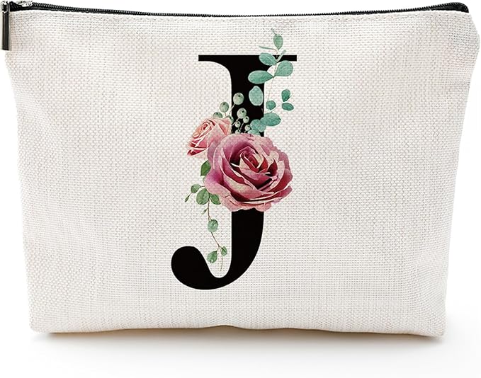 Initial A-Z Personalized Letter Makeup Bag, Monogrammed Bridesmaid Gifts/Presents Cosmetic Bag, Portable Stationery Storage Organizer Pouch, Friendship Love Travel Makeup Bags
