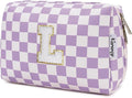 Narwey Birthday Gifts for Women Teen Girls Kids Personalized Initial Makeup Bag Monogram Preppy Cosmetic Bag Trendy Stuff 6 8 10 11 12 13 14 16 18 Years Old Travel Toiletry Bag (Purple Letter L)