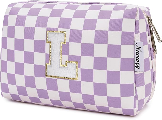 Narwey Birthday Gifts for Women Teen Girls Kids Personalized Initial Makeup Bag Monogram Preppy Cosmetic Bag Trendy Stuff 6 8 10 11 12 13 14 16 18 Years Old Travel Toiletry Bag (Purple Letter L)