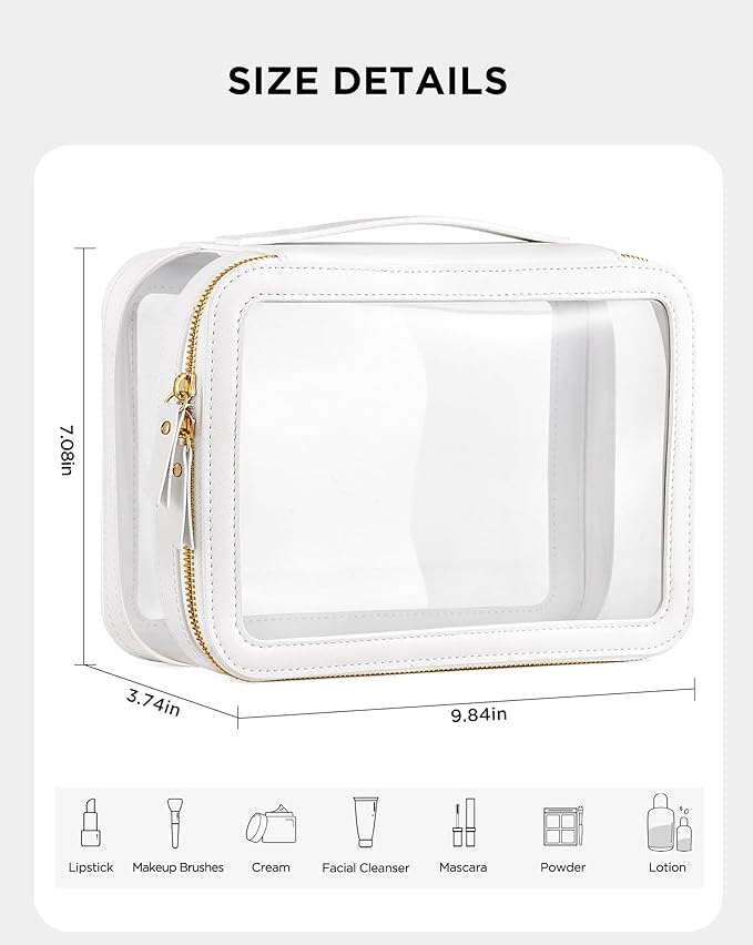 Large Clear Makeup Bag for Women, Portable Travel Makeup Bag Organizer Waterproof Toiletry Bag Cute Makeup Bags Cosmetic Bag Makeup Pouch, White